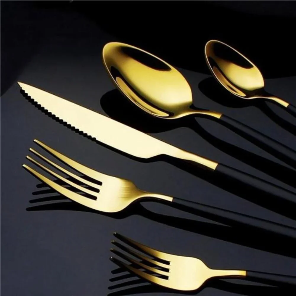NEW West Elm 20 Piece Luxury Silverware Set for 4 Gold & Black Handle Stainless